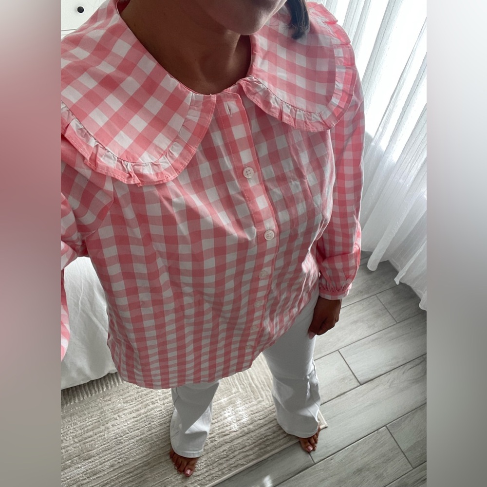 Who What Wear Pink & White Checkered Top - Picture 4 of 6